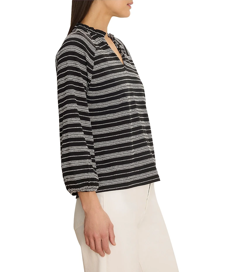NIC + ZOE Dashing Stripe Knit Split V-Neck Bracelet Sleeve Top