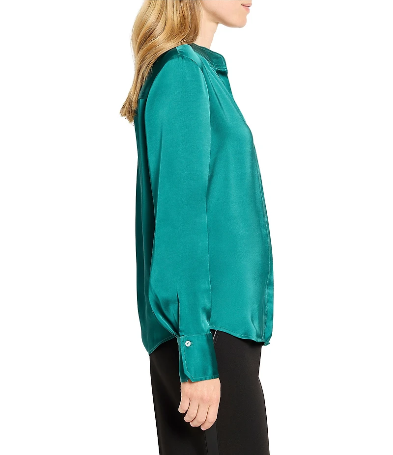 NIC + ZOE Day Gloss Band Collar Long Sleeve Shirt