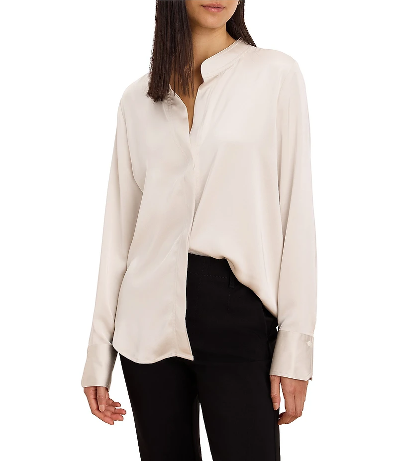 NIC + ZOE Day Gloss Stand Collar Long Sleeve Button-Front Shirt