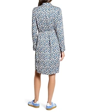NIC + ZOE Devon Brushstrokes Print Point Collar Long Sleeve Tie Waist Shirt Dress