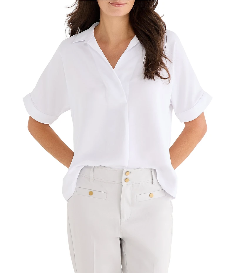 NIC + ZOE Devon Collar Split Neck Short Dolman Sleeve Shirt