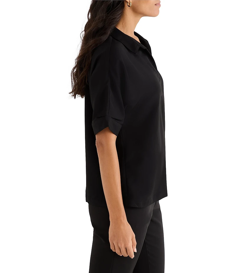 NIC + ZOE Devon Collar Split Neck Short Dolman Sleeve Shirt