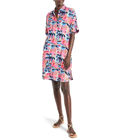 NIC + ZOE Devon Firework Foliage Polished Collar Neck Elbow Sleeve Dress