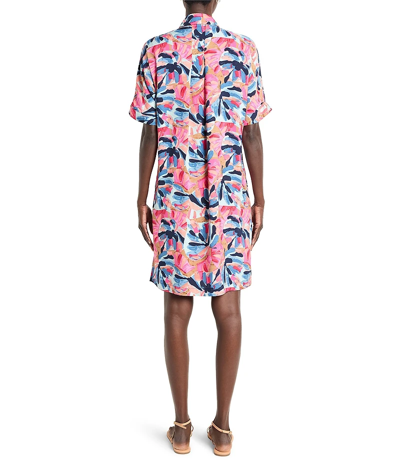 NIC + ZOE Devon Firework Foliage Polished Collar Neck Elbow Sleeve Dress