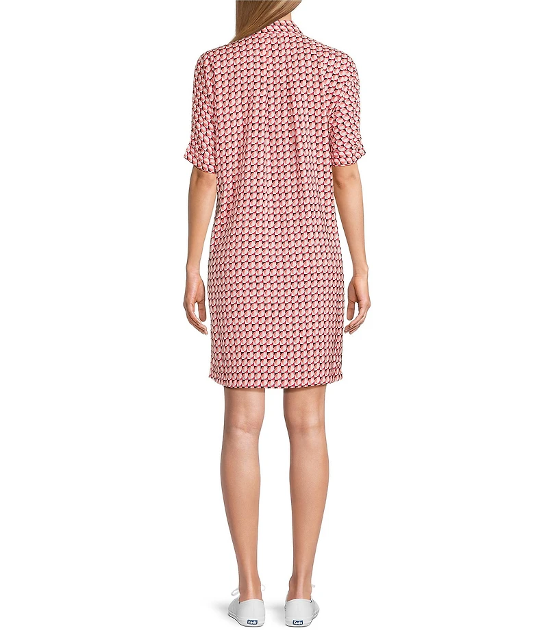 NIC + ZOE Devon Geo Circle Shirt Collar Elbow Sleeve A-Line Dress