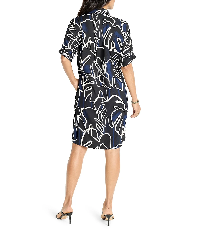 NIC + ZOE Devon Midnight Muse Point Collar V-Neck Short Sleeve Shirt Dress