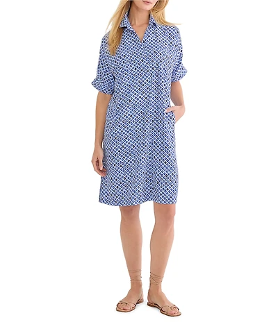 NIC + ZOE Devon Mosaic Print Point Collar Elbow Dolman Sleeve Dress