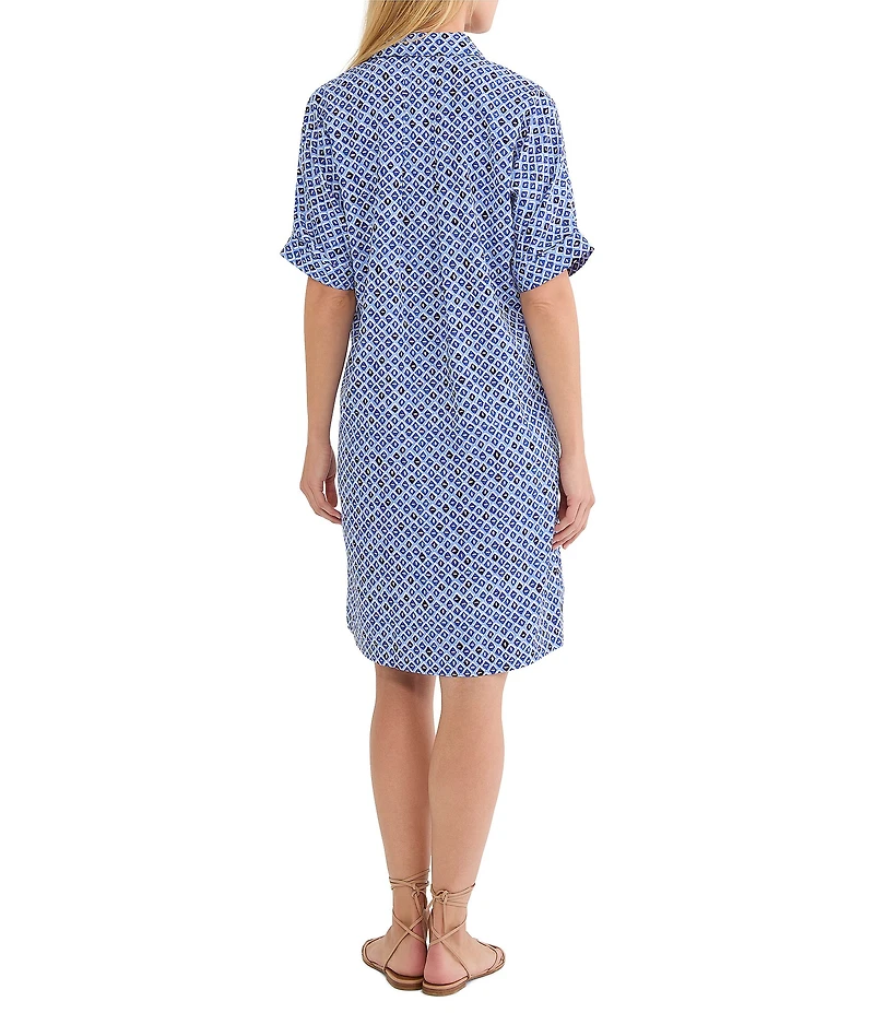 NIC + ZOE Devon Mosaic Print Point Collar Elbow Dolman Sleeve Dress