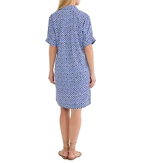 NIC + ZOE Devon Mosaic Print Point Collar Elbow Dolman Sleeve Dress
