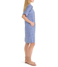 NIC + ZOE Devon Mosaic Print Point Collar Elbow Dolman Sleeve Dress