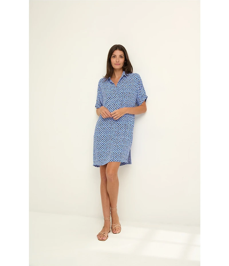 NIC + ZOE Devon Mosaic Print Point Collar Elbow Dolman Sleeve Dress
