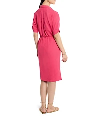 NIC + ZOE Devon Rumba Linen Blend Point Collar Short Sleeve Tie Waist Shirt Dress