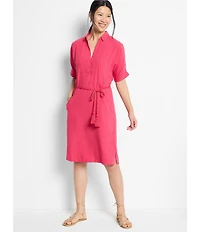 NIC + ZOE Devon Rumba Linen Blend Point Collar Short Sleeve Tie Waist Shirt Dress