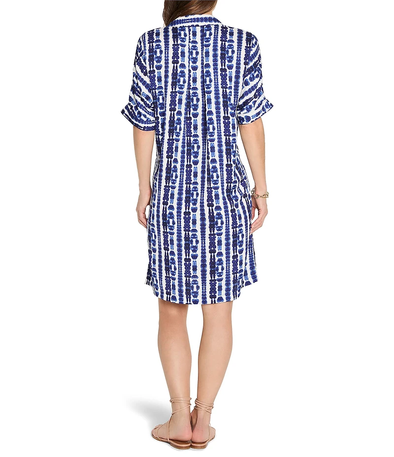 NIC + ZOE Devon Shibori Stripe Collar V-Neck Short Sleeve Shift Dress