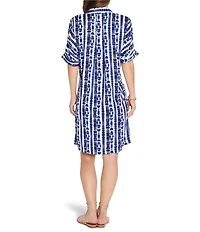NIC + ZOE Devon Shibori Stripe Collar V-Neck Short Sleeve Shift Dress