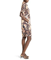 NIC + ZOE Devon Terracotta Tropical Garden Point Collar Short Sleeve Shirt Dress