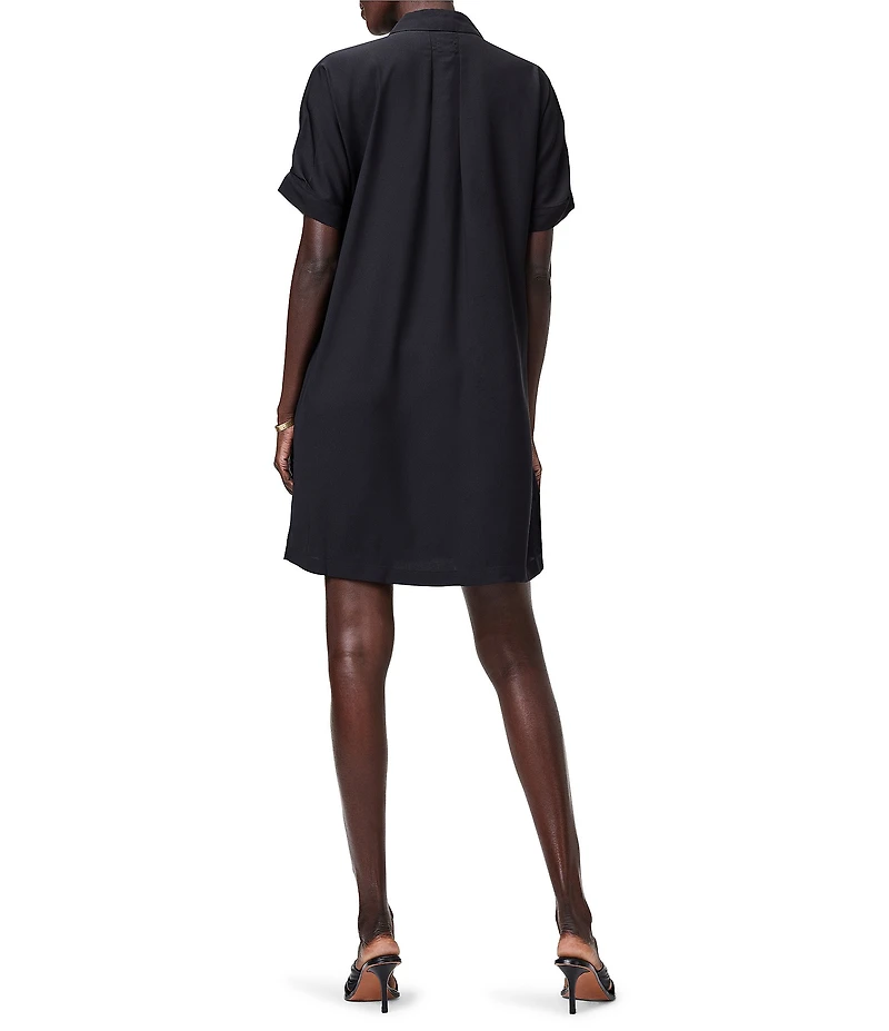 NIC + ZOE Devon Woven Satin Back Crepe Point Collar Short Dolman Sleeve Shirt Dress