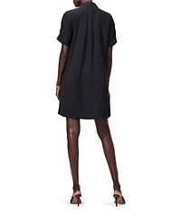 NIC + ZOE Devon Woven Satin Back Crepe Point Collar Short Dolman Sleeve Shirt Dress