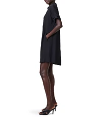 NIC + ZOE Devon Woven Satin Back Crepe Point Collar Short Dolman Sleeve Shirt Dress