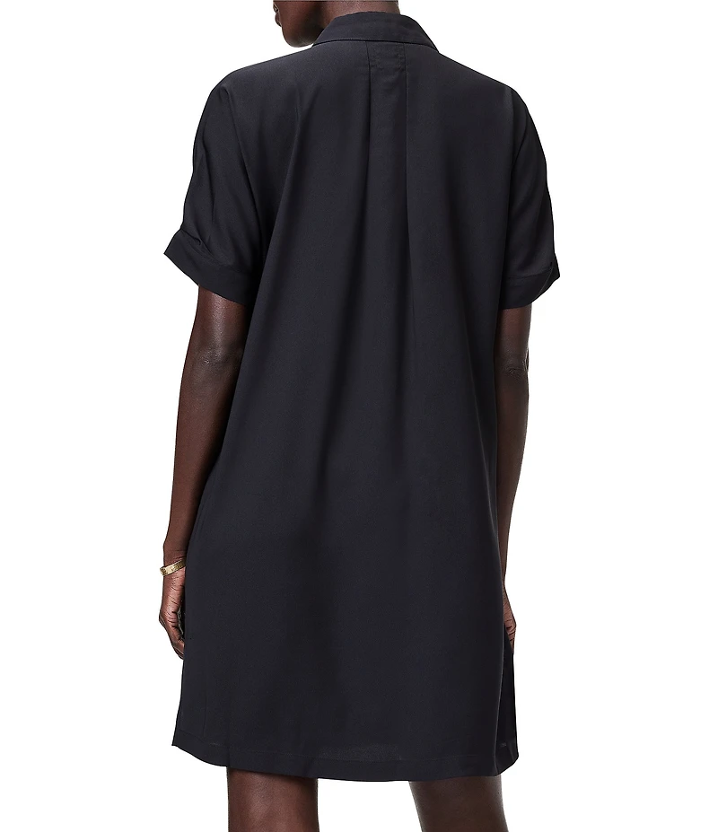 NIC + ZOE Devon Woven Satin Back Crepe Point Collar Short Dolman Sleeve Shirt Dress