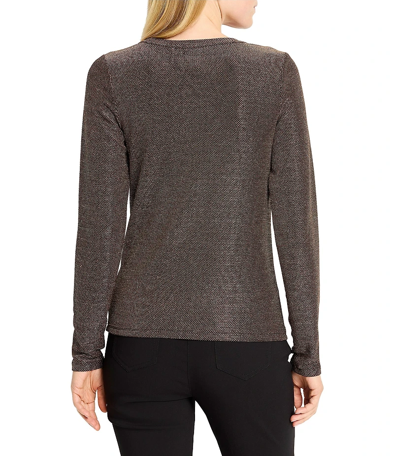 NIC + ZOE Diamonte Knit Round Neck Long Sleeve Top