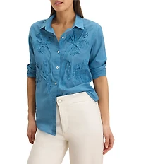 NIC + ZOE Dimensional Bloom Woven Point Collar Long Sleeve Button-Front Shirt
