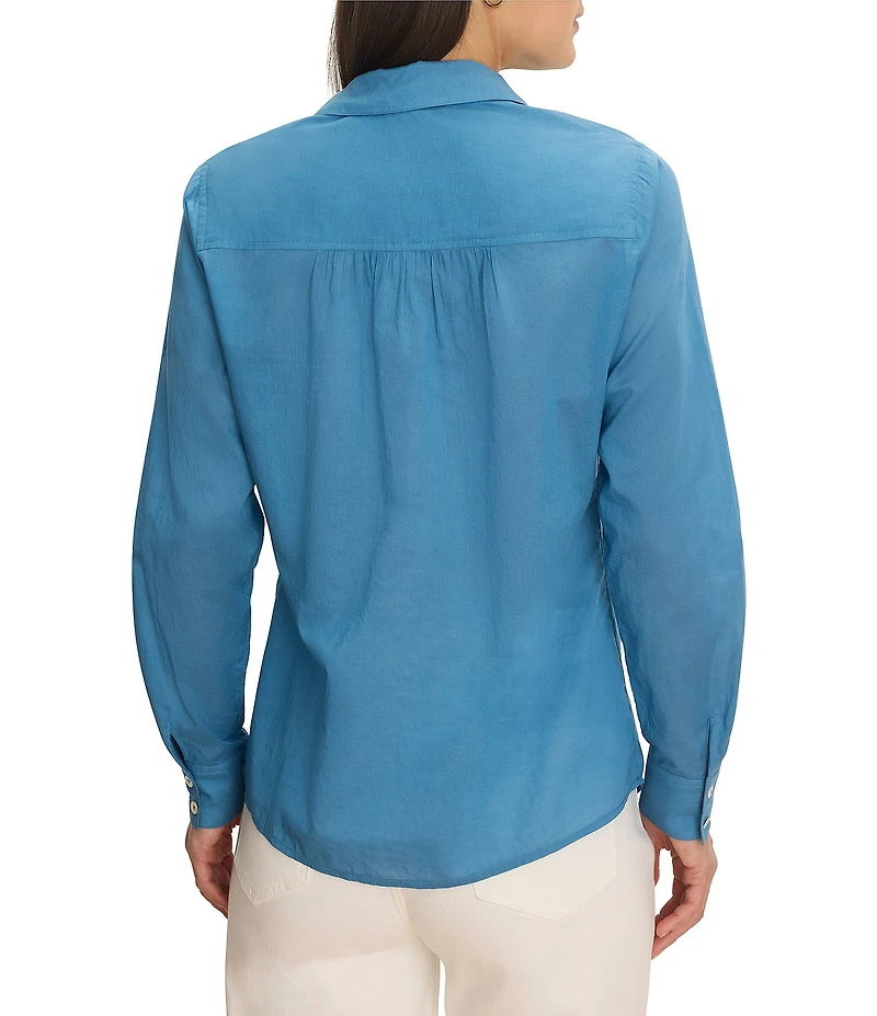 NIC + ZOE Dimensional Bloom Woven Point Collar Long Sleeve Button-Front Shirt