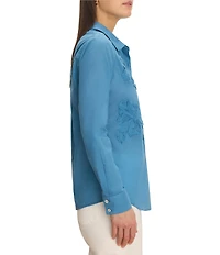 NIC + ZOE Dimensional Bloom Woven Point Collar Long Sleeve Button-Front Shirt