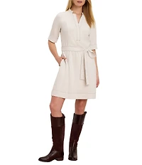 NIC + ZOE Double Crepe Camilla Split V-Neck Short Sleeve Belted Dress