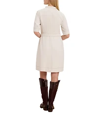NIC + ZOE Double Crepe Camilla Split V-Neck Short Sleeve Belted Dress