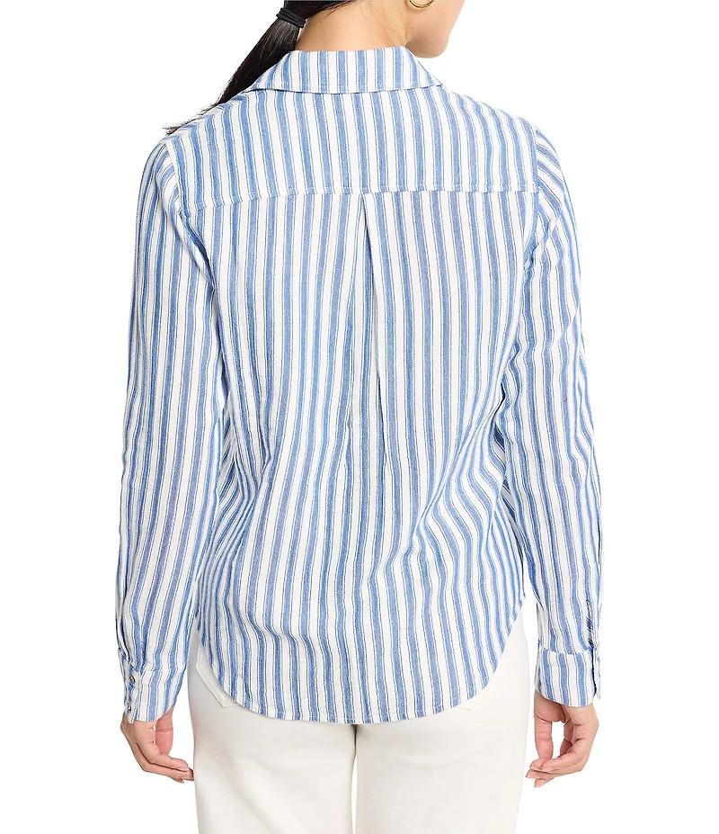 NIC + ZOE Double Gauze Stripe Print Point Collar Long Sleeve Button Front Shirt