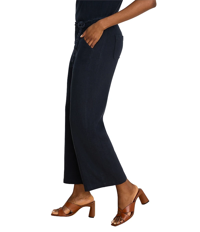 NIC + ZOE Eliot Rumba Linen-Blend Belted Wide-Leg Cropped Pant