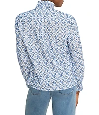 NIC + ZOE Embroidered Tile Band Collar Long Sleeve Button Front Shirt