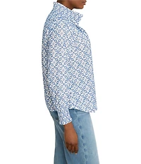 NIC + ZOE Embroidered Tile Band Collar Long Sleeve Button Front Shirt