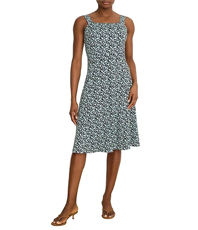 NIC + ZOE Emma Knit Vines Print Square Neck Sleeveless A-Line Dress