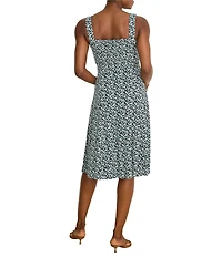 NIC + ZOE Emma Knit Vines Print Square Neck Sleeveless A-Line Dress