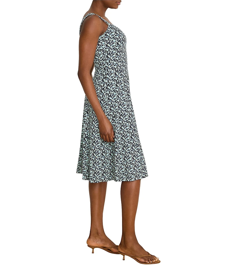 NIC + ZOE Emma Knit Vines Print Square Neck Sleeveless A-Line Dress