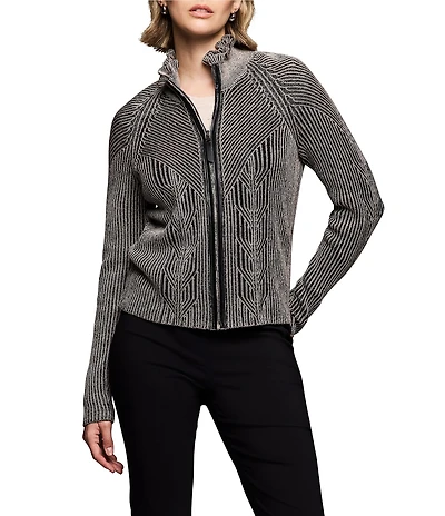 NIC + ZOE Engineered Stand Collar Long Sleeve Zip Cardigan