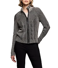 NIC + ZOE Engineered Stand Collar Long Sleeve Zip Cardigan