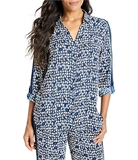 NIC + ZOE Etched Angles Point V-Neck Long Sleeve Button Front Coordinating Top