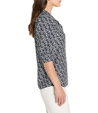 NIC + ZOE Etched Hearts Stand Collar Elbow Puff Sleeve Shirt