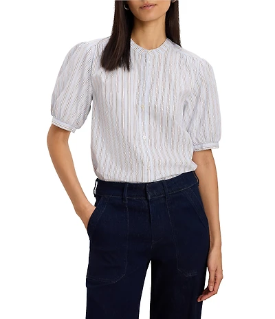 NIC + ZOE Eton Stripe Round Neck Short Sleeve Button-Front Shirt