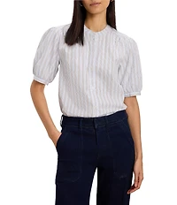 NIC + ZOE Eton Stripe Round Neck Short Sleeve Button-Front Shirt