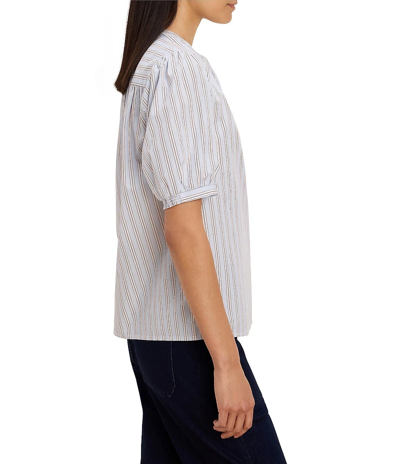 NIC + ZOE Eton Stripe Round Neck Short Sleeve Button-Front Shirt