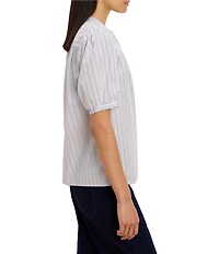 NIC + ZOE Eton Stripe Round Neck Short Sleeve Button-Front Shirt