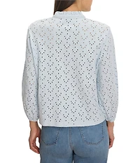 NIC + ZOE Eyelet Knit Ruffle Stand Neck Bracelet Sleeve Top