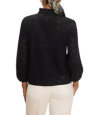 NIC + ZOE Eyelet Knit Ruffle Stand Neck Bracelet Sleeve Top
