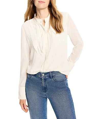 NIC + ZOE Falling Chiffon Stand Collar Long Sleeve Ruffle Top