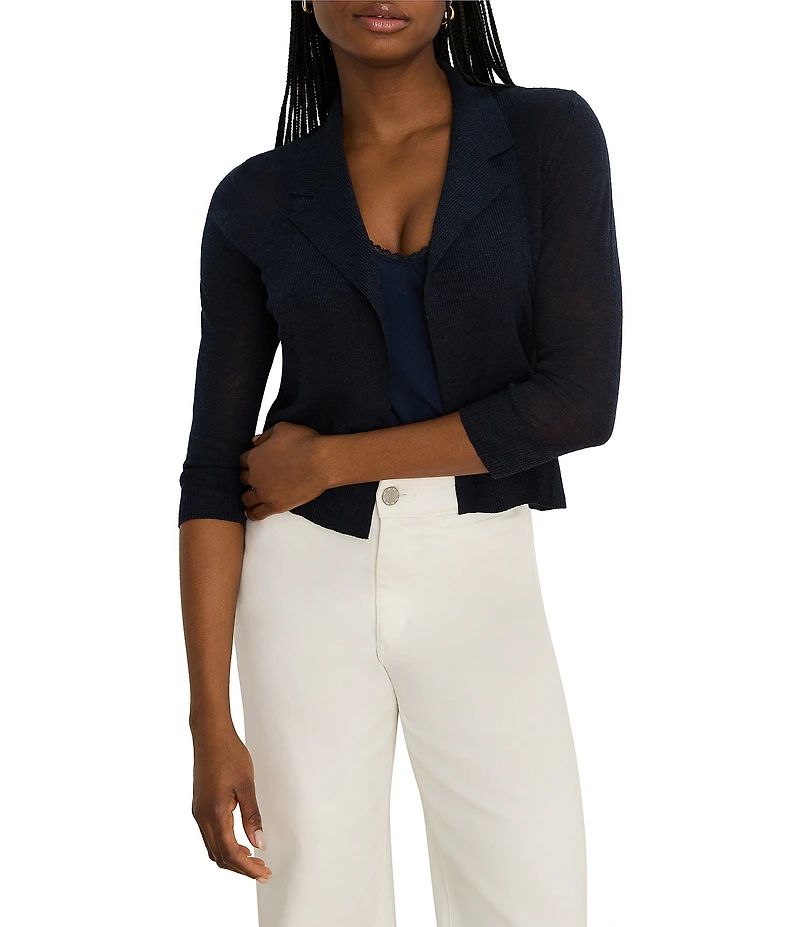 NIC + ZOE Feather Knit Notch Collar 3/4 Sleeve Open-Front Cardigan Sweater
