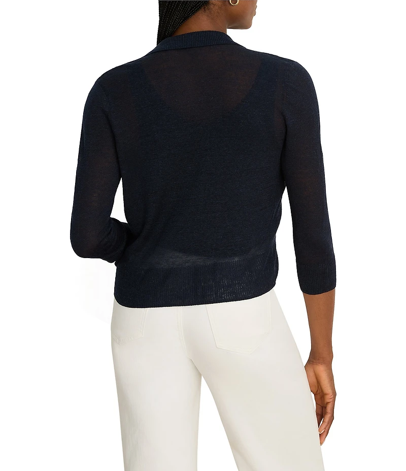 NIC + ZOE Feather Knit Notch Collar 3/4 Sleeve Open-Front Cardigan Sweater